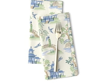 Chinoiserie Dinner Napkins (Set of 2) - Chinoiserie by barbarapixton - Pagoda Asian Inspired Toile Landscape Cloth Napkins by Spoonflower