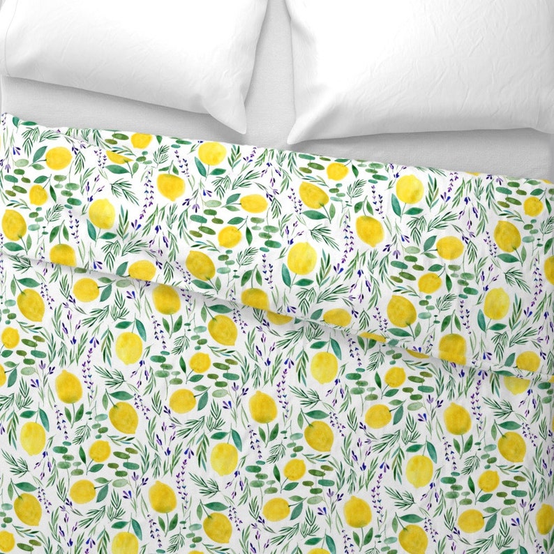 Lavender Lemon Duvet Cover Citrus Limon by Lucindawei Etsy