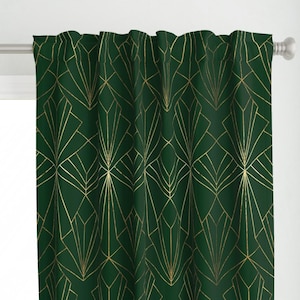 Glamorous 1920s Curtain Panel - Art Deco On Emerald by thewellingtonboot - Emerald Green Faux Gold Look Custom Curtain Panel by Spoonflower