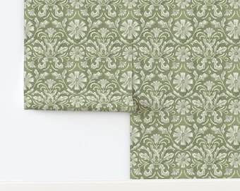 Sage Green Damask Non-Pasted Wallpaper Large French Country French Victorian - Sage Damask by jen_owens Wallpaper by Spoonflower