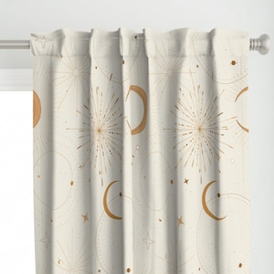Boho Stars Curtain Panel - Celestial Light by milatoo - Gold Earth Bohemian Magical Universe Talisman Custom Curtain Panel by Spoonflower