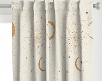 Boho Stars Curtain Panel - Gold Earth Bohemian Magical Universe Talisman Light Blue Custom Curtain Panel - Celestial Light by milatoo -