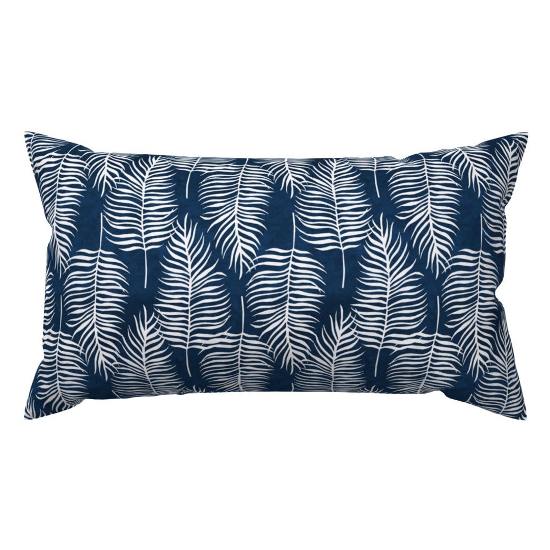 White Accent Pillow Naples White Leaves on Blue by Shopcabin Blue
