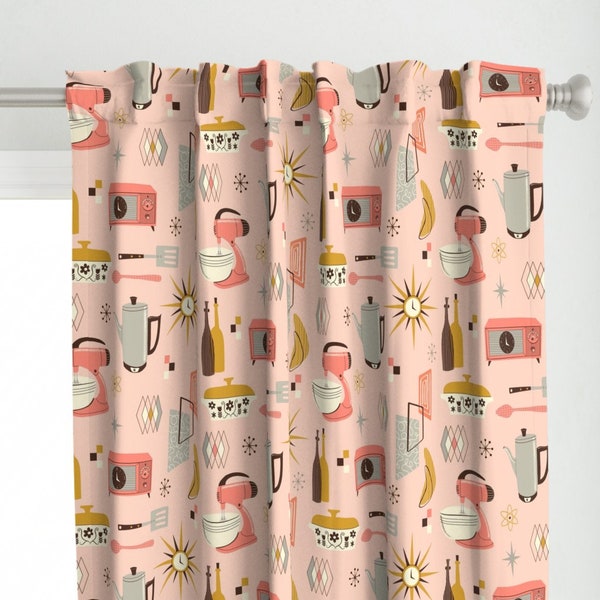 Mid Century Kitchen Curtain Panel - Atomic Kitchen by ruby_ritz - Retro Kitchen 1950s Kitchen Custom Curtain Panel by Spoonflower