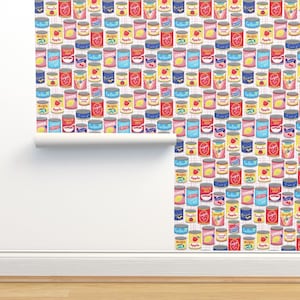 Retro Tapete für die Küche ohne Kleber - Vintage Konserven by whimsical_brush - Retro Tapete für die Küche von Spoonflower