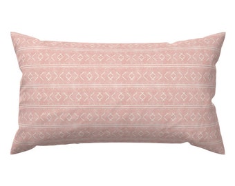 Pink Mudcloth Accent Pillow - Pink Mudcloth Stitch by littlearrowdecor - Blush Geometric Stripe Rectangle Lumbar Throw Pillow by Spoonflower