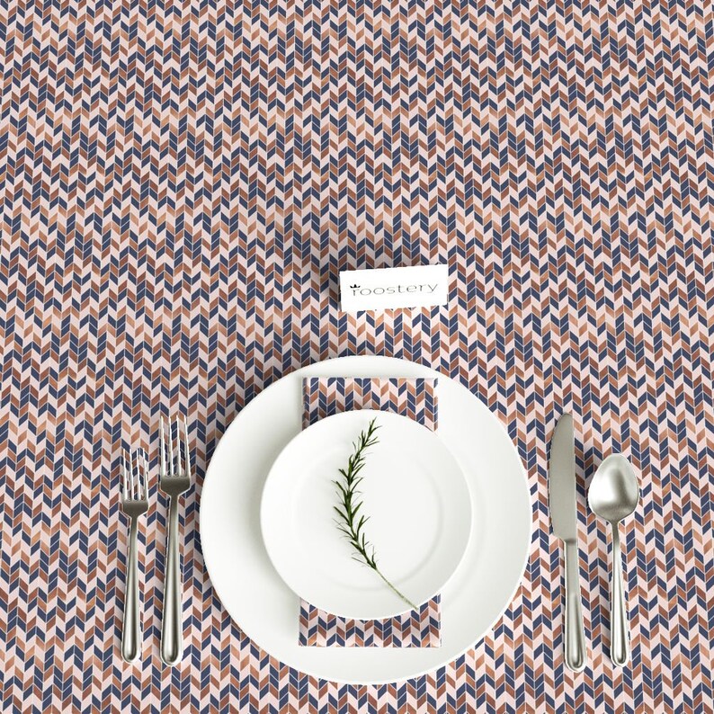 Mini Chevron Navy And Pink Cotton Sateen Tablecloth by Spoonflower Chevron Rose Pink Navy Blue by charlottewinter Herringbone Tablecloth