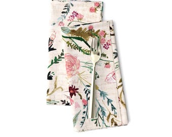 Servilletas de tela con estampado floral romántico (juego de 2) - Servilletas de tela botánicas con estampado de acuarela - Fable Floral Blush de nouveau_bohemian