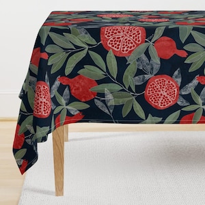 Pomegranate Tablecloth - Pomegranates On Navy by lavish_season - Summer Botanical Modern Garden Cotton Sateen Tablecloth by Spoonflower