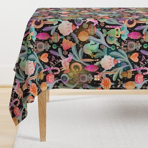 Vintage Tablecloth - Merry Kitschmas by rebelform - Kitsch Holiday Christmas Colorful Seasonal Moon Cotton Sateen Tablecloth by Spoonflower