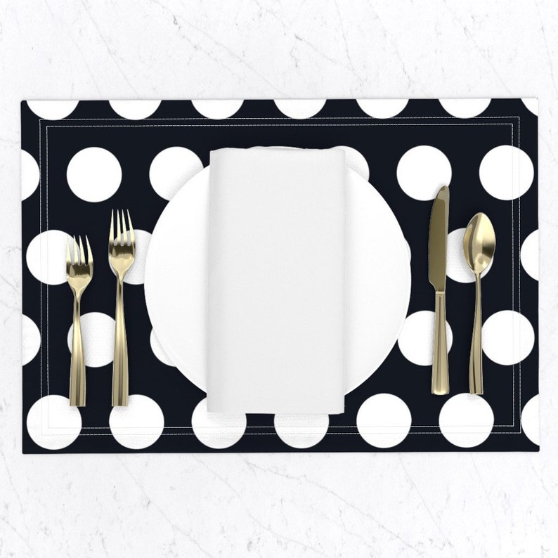 Dots Placemats set of 2 Polka Dot White Black by Etsy