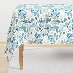 Watercolor Tablecloth - Blue Watercolor Leaves by sara_swanson_design - Botanical Blue Green Cotton Sateen Tablecloth by Spoonflower