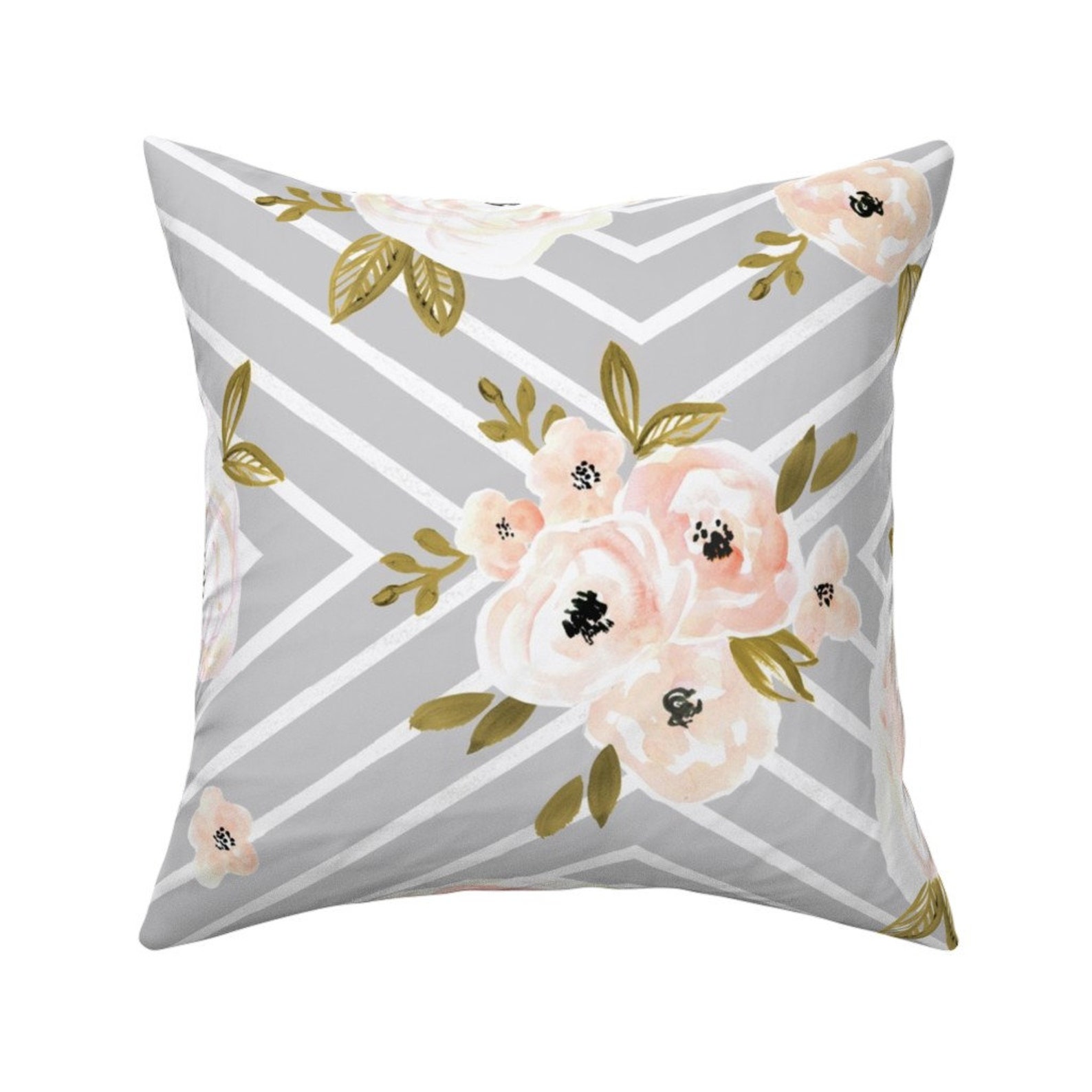 Floral Throw Pillow Peach Roses Mod Gray Rotate by Etsy