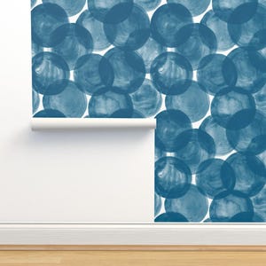 Blue Polka Dot Non-Pasted Wallpaper - Watercolor Dots Ultramarine by friztin - Large Scale Ocean Blue Wallpaper Double Roll by Spoonflower