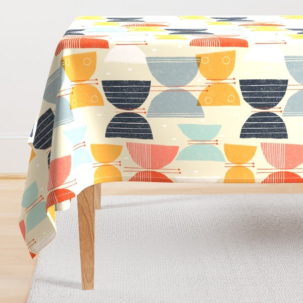 Retro 1950s Tablecloth - Mod Butterflies Quinoa by friztin - Mid Century Modern Animal Bug Insect Cotton Sateen Tablecloth by Spoonflower
