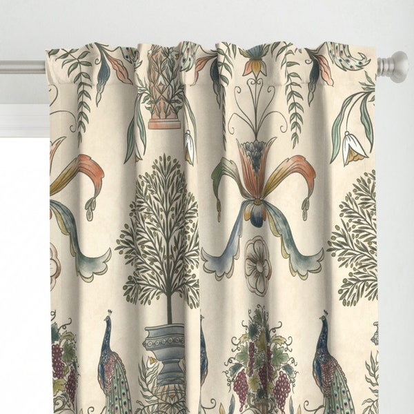 Beige Curtain Panel - Peacock Garden Fresco by francisca_reyes -  Peacock Classical Italian Olives Custom Curtain Panel by Spoonflower