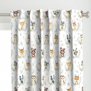 Woodland Curtain Panel - Animal Faces Bear Fox Raccoon Deer Custom Curtain Panel - Woodland Animals Nursery- Style A Large  by gingerlous -