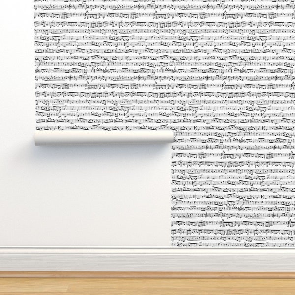 Musician Commercial Grade Wallpaper - Black And White Music Notes by inspirationz - Piano Music Musical Wallpaper Double Roll by Spoonflower