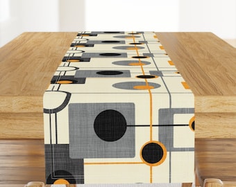 Mod Table Runner - Mod Orange And Cream by chicca_besso - Mid Century Modern Retro Vintage Cotton Sateen Table Runner by Spoonflower