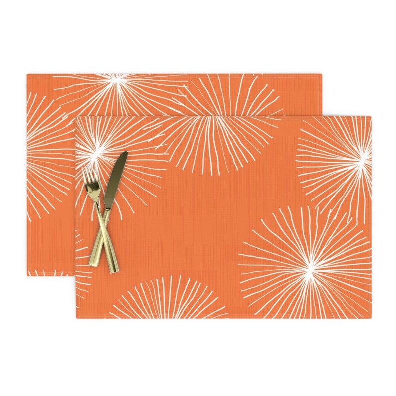 Mid Century Modern Placemats Set of 2 Dandelions Mm Orange Etsy