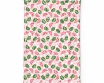 Torchon rose - Pastèques par brittanyfrostdesigns - Torchon en toile de coton et lin Fruit Summer Daisy pastèques par Spoonflower