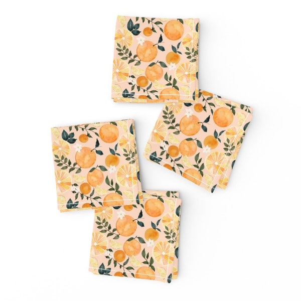 Lot de 4) serviettes de table cocktail fruits aquarelle - agrumes oranges pêches par hipkiddesigns - serviettes en tissu orange d'été agrumes par Spoonflower