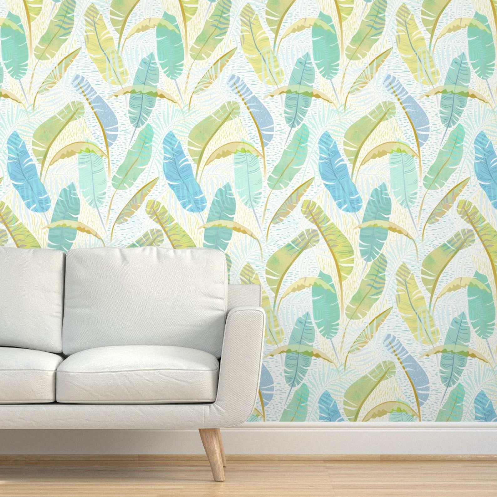 Pastel Jungle Wallpaper Tropical Rest by Illaberek Banana Etsy