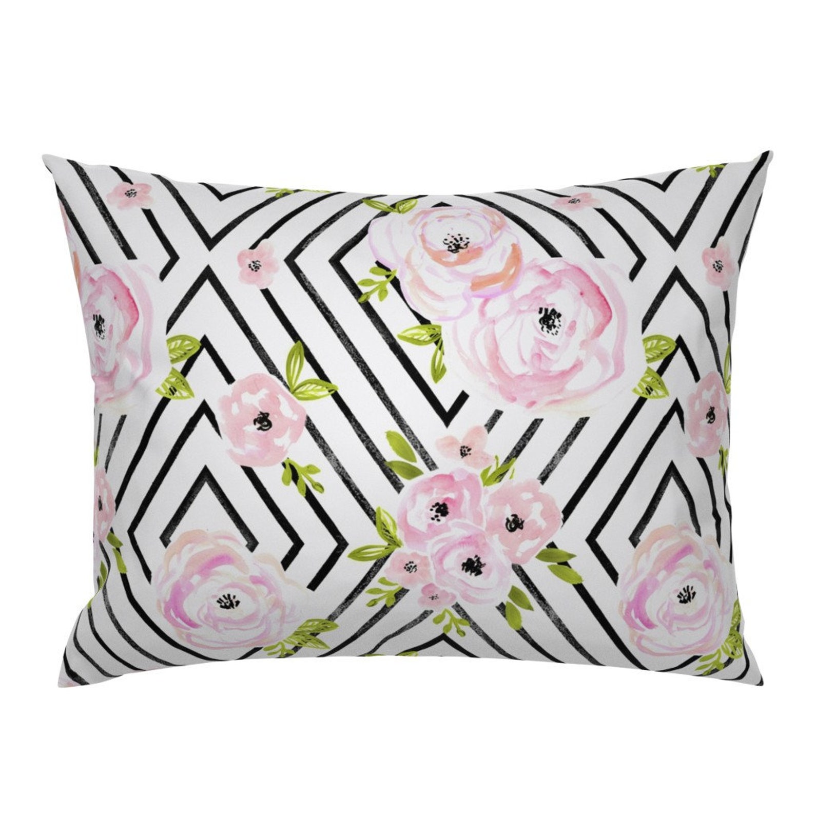 Blush Pink Floral Pillow Sham Blush Roses Lime by Etsy
