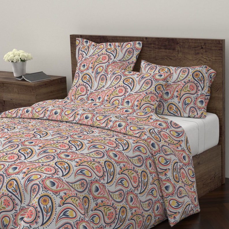 Blush Paisley Pillow Sham Limited Colour Paisley by laura/_may/_designs Pink Corals Cotton Sateen Pillow Sham Bedding by Spoonflower