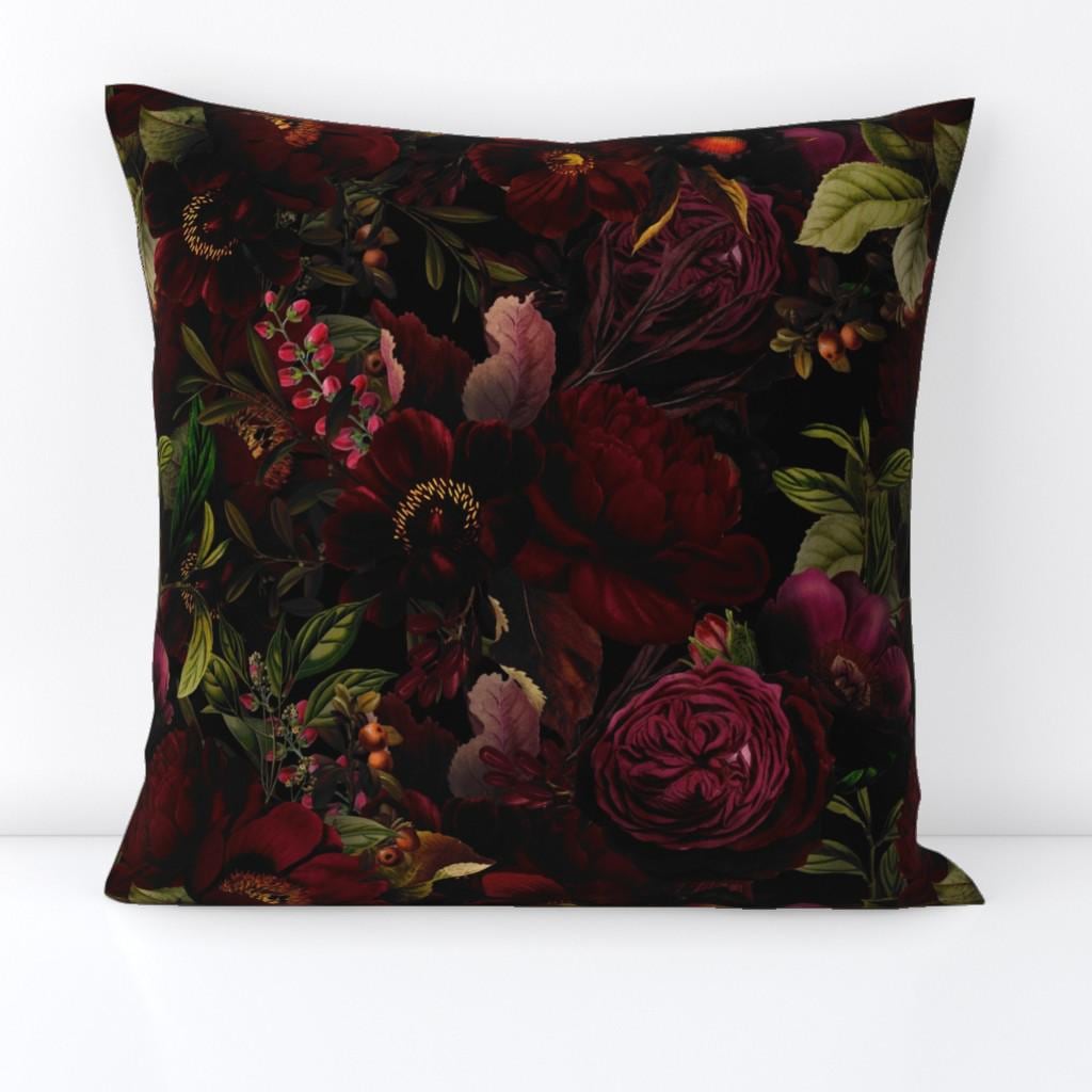 Vintage Botanical Throw Pillow - Moody Florals by utart - Dark Chintz  Gothic Victorian Decorative Square Throw Pillow by Spoonflower