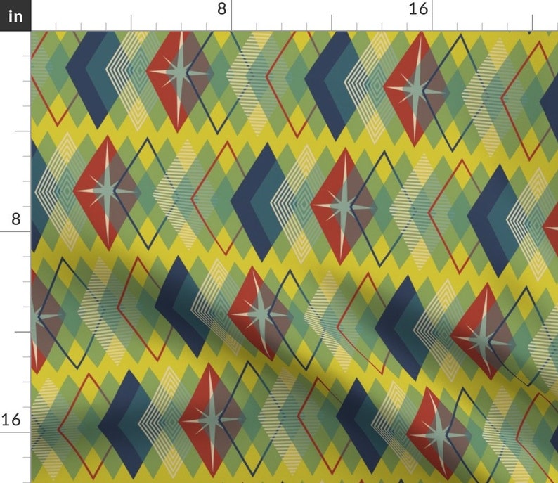 Set of 2 - Old Diamonds Atomic Lemon by siya Mid Century Dinner Napkins Yellow Geometric Retro Diamonds Cloth Napkins by Spoonflower