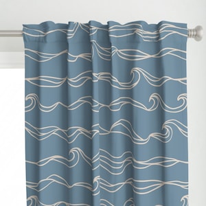 Calm Waters Curtain Panel - Ocean Waves by dottieandcaro - Nautical Modern Beach Serene Waves Ocean Blue Custom Curtain Panel by Spoonflower