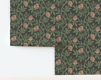 Moody Granateple Oklistrad Tapet Modern Botanisk Frukt Retro - Blocktryck Granateple av apostrofodesign Tapet av Spoonflower