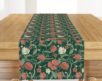 Vintage Floral Table Runner - Red Poppies Morris Garden by julia_dreams - Flower Garden Botanical  Cotton Sateen Table Runner by Spoonflower