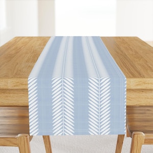 Garden Stripe Table Runner - Laurel Leaf Stripe by danika_herrick - Grandmillennial Blue And White Cotton Sateen Table Runner by Spoonflower