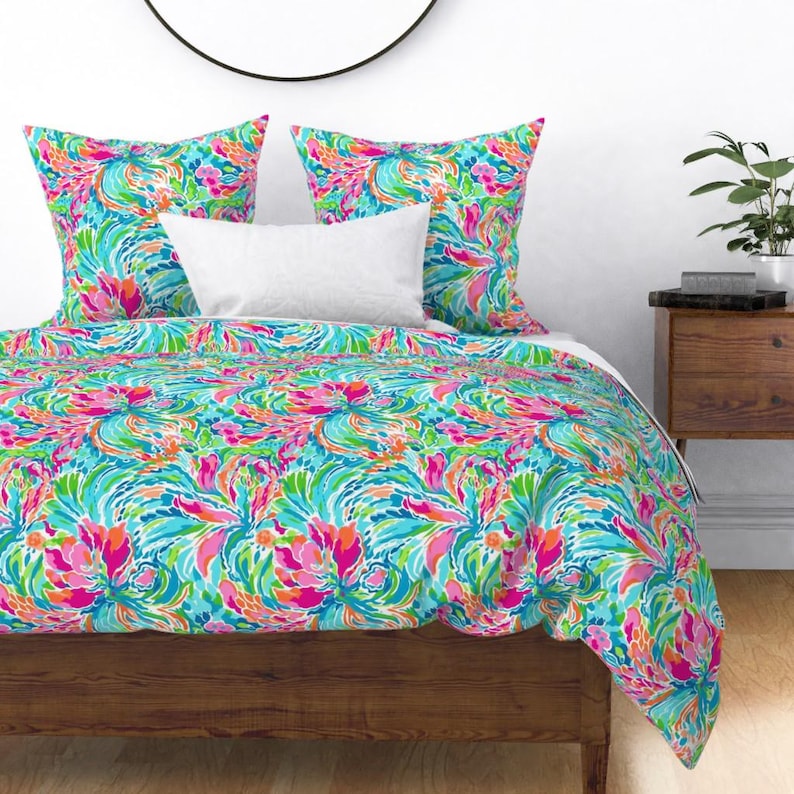 Palm Beach Floral Bedding - Floral Fiesta by cherylgrahamdesigns - Tropical Flowers Cotton Sateen Duvet Cover OR Pillow Shams by Spoonflower image 9