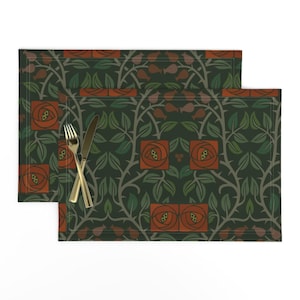 Edwardian Placemats (Set of 2) - Arts And Crafts Lancaster Roses by muhlenkott - Art Nouveau Craftsman Cloth Placemats by Spoonflower