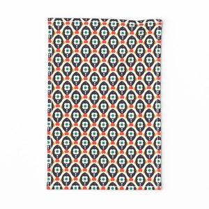Coastal Tea Towel - Scandinavian Folk Fish  by roucoucou -  Retro Animal Navy Sea Ocean Daisy Linen Cotton Canvas Tea Towel by Spoonflower