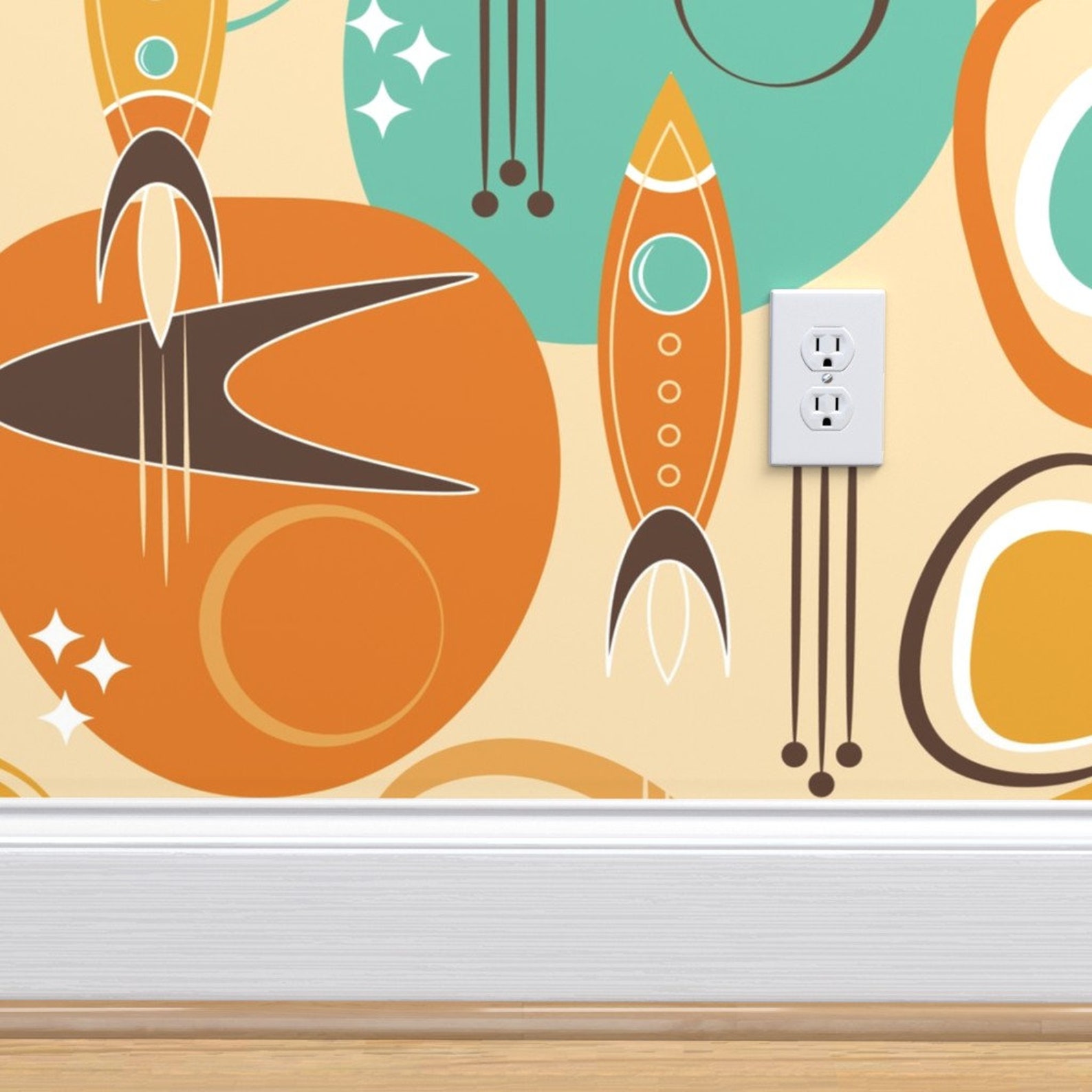 Retro Rocket Ships Wallpaper Asteroid Adventure by Etsy