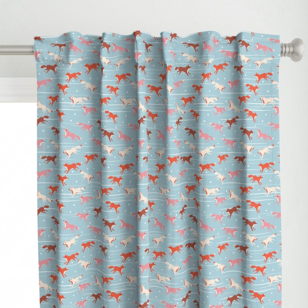 Winter Curtain Panel Running Fox Light Blue by Rebelform - Etsy