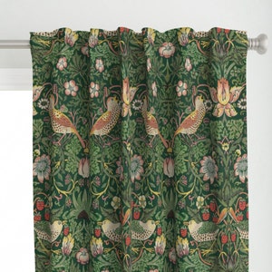 William Morris Curtain Panel - Strawberry Thief by peacoquettedesigns - Victorian Antique Green Forest Custom Curtain Panel by Spoonflower