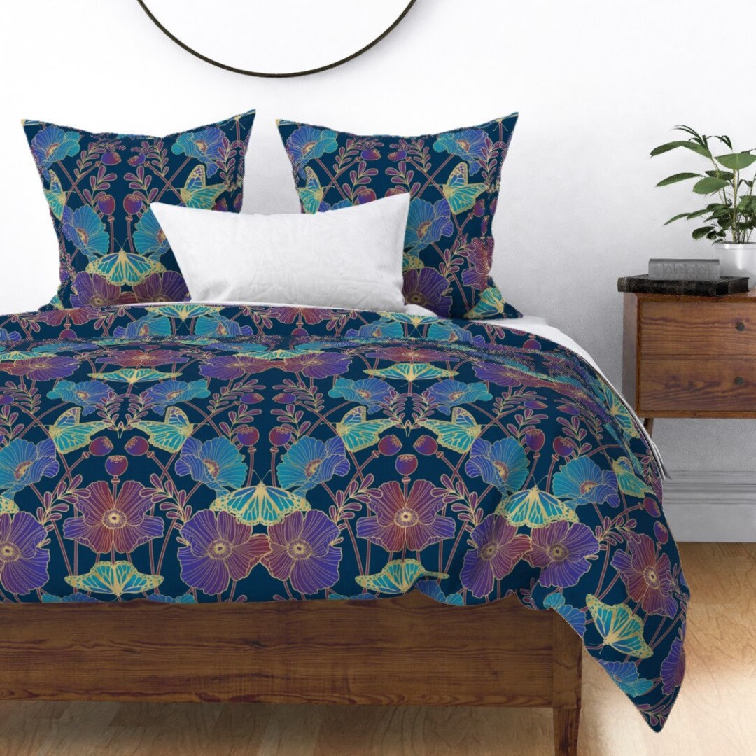 Jewel Tone Poppies Duvet Cover Poppy Nouveau by Cjldesigns Etsy