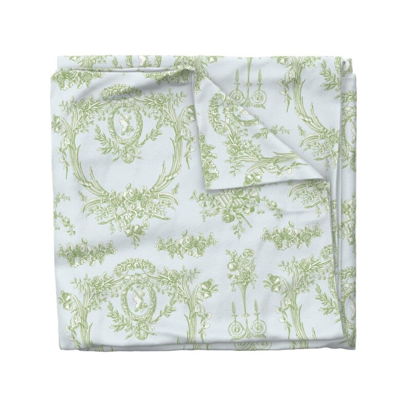 French Duvet Cover Marie Toile Basil Green on Blue by Etsy