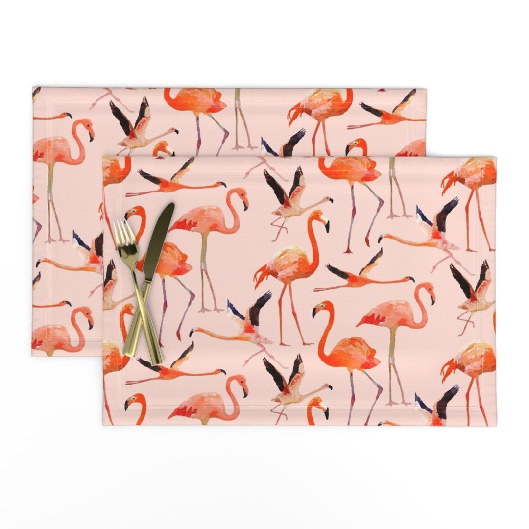 Tropical Placemats set of 2 Lots of Flamingos by Etsy
