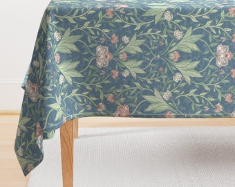 William Morris Tablecloth - Victorian Damask Foliage by bloomerydecor - Teal Leaves Vintage Floral Cotton Sateen Tablecloth by Spoonflower