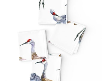 Watercolor Bird Cocktail Napkins (Set of 4) - Sandhill Cranes by vickylilla - Nature Wildlife Crane Animal  Cloth Napkins by Spoonflower