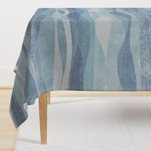 Abstract Ocean Wave Tablecloth - Wave Sky Blue by wren_leyland - Coastal Nautical Modern Farmhouse Cotton Sateen Tablecloth by Spoonflower