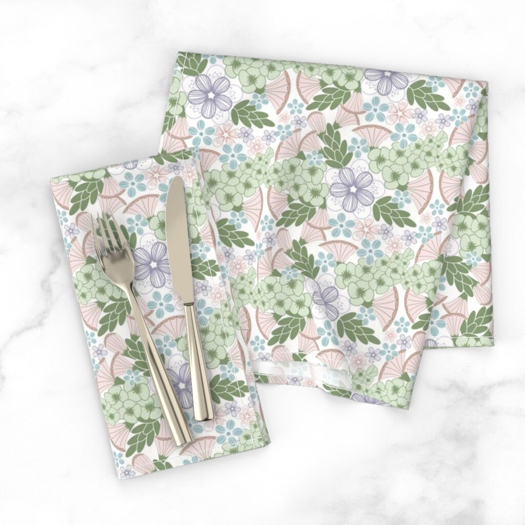 Discover Spring Pale Green Botanical Wildflowers Cloth Napkins
