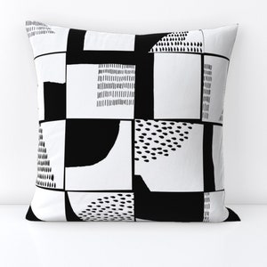 Black White Geo Throw Pillow - Black White Geometric by marketa_stengl - Geometric  Hand Drawn Decorative Square Throw Pillow by Spoonflower