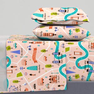 Wunderliche Bettwäsche - London Karte von ammiecreative - London UK British City Map Reisestraßen Baumwollsatin Bettwäsche Set Bettwäsche von Spoonflower